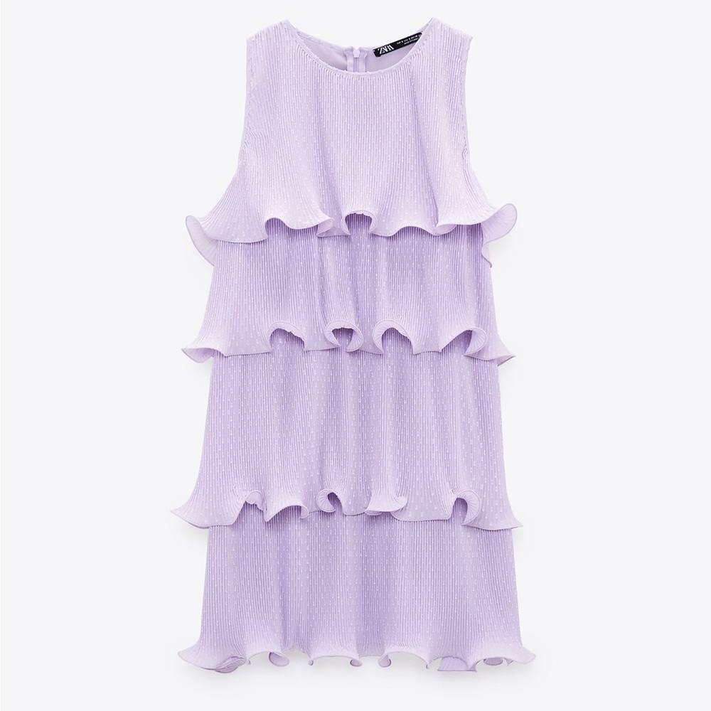 Zara Lilac pleated ruffle dress size S